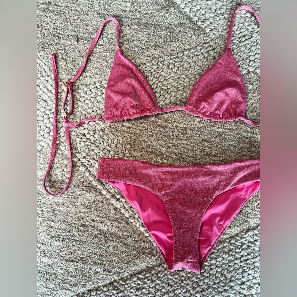 (Full Bikini Set) L*Space Pink Shimmer Bikini Set Gem
